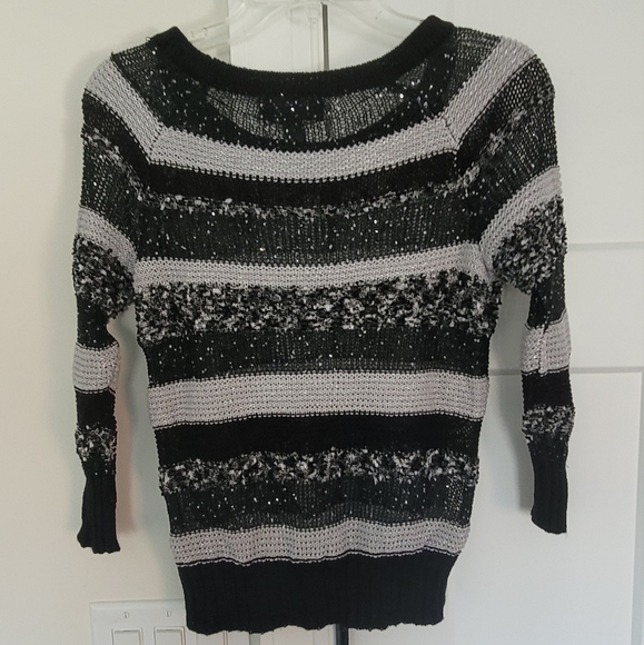 INC International Concepts Sweater Black White Stripe Sequin Long Sleeve… - Picture 2 of 5